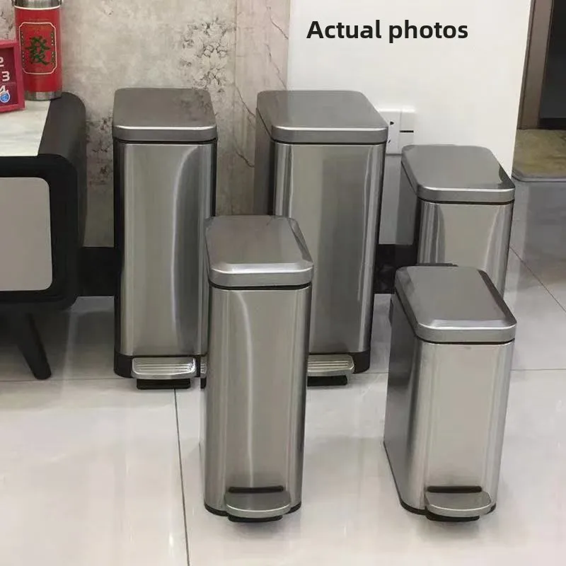 

Stainless steel crevice trash can, large household toilet, living room, kitchen, bedroom with cover, bathroom, foot pedal