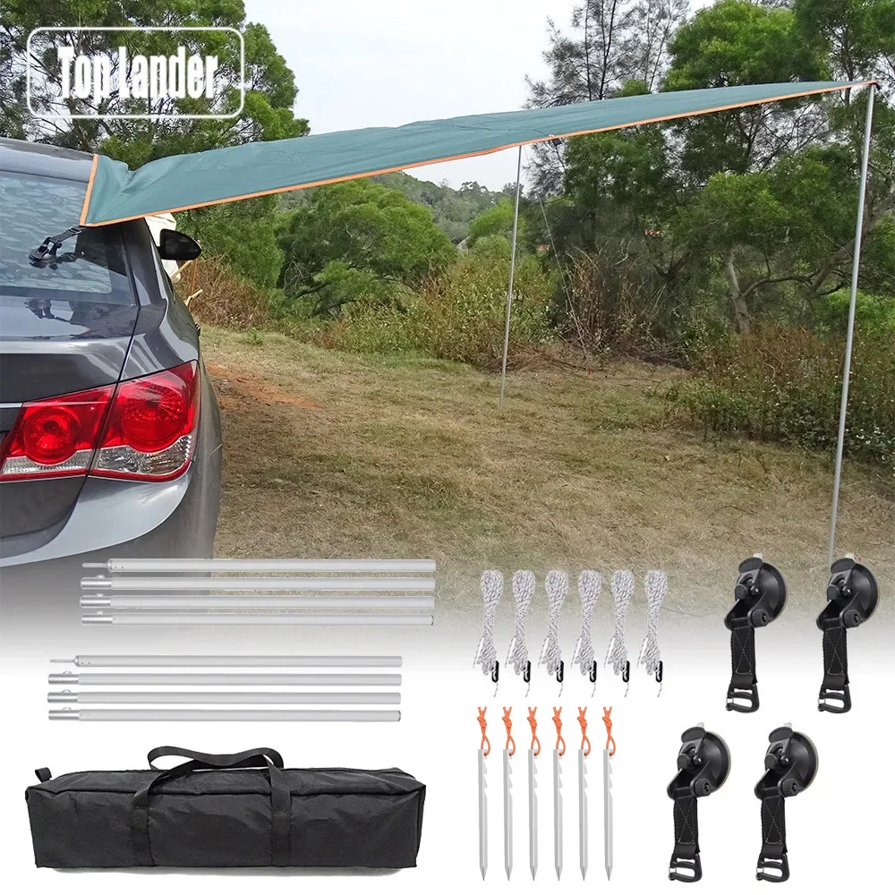 SUV, tendalino laterale per auto, telo impermeabile con palo, corde, pioli e ancoraggio a ventosa, tenda per auto da campeggio all\'aperto