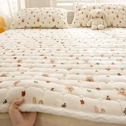 Ins Winter Milk Velvet Thickened Warm Bed Sheet Bedspread Soft Thin Fold Mattress Toppers  Antislipping Tatami Floor Quilted Mat
