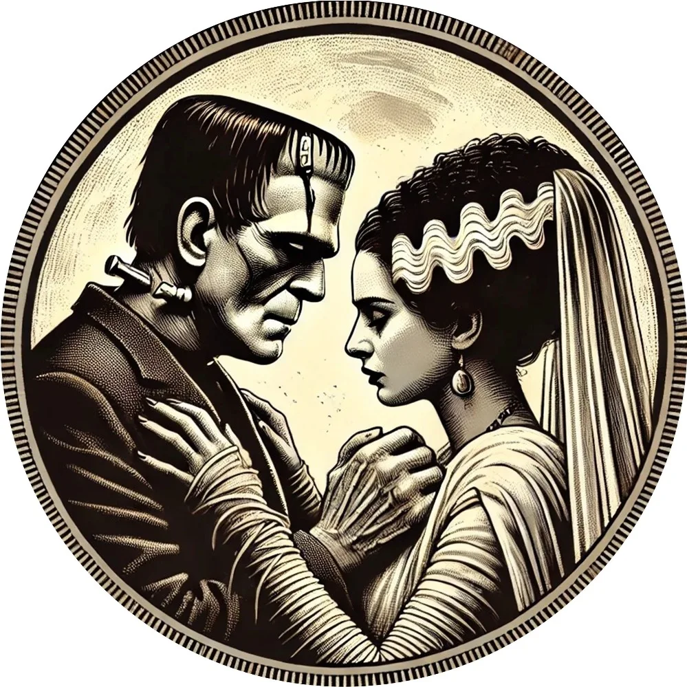 فن حائط من الألومنيوم للهالوين من Frankenstein & His Bride - ديكور مثالي للمنازل والمكاتب والحانات والمقاهي #3