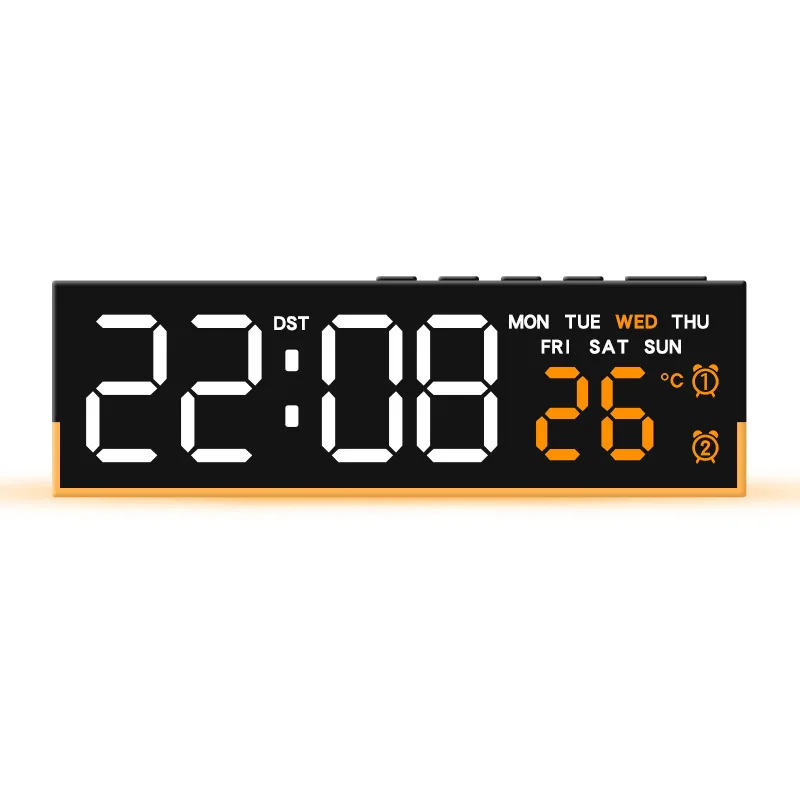 USB-betriebener digitaler Wecker mit Stimmungslicht, TEMP, Datum, Woche, 2 Alarme, automatisch dimmbar, Schlummer-Tischuhr, 12/24 Stunden, DST-LED-Uhr