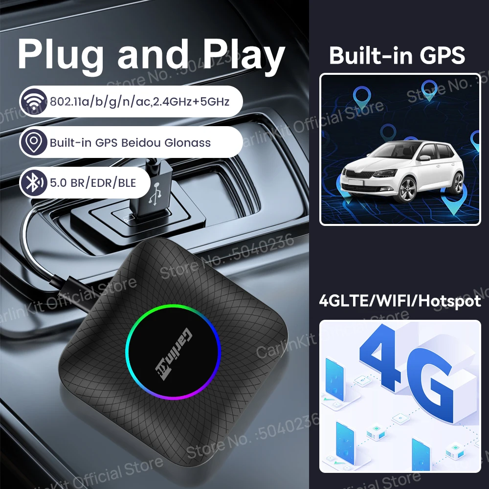 CarlinKit 8G 128G Android 13 CarPlay AI Box PLUS LED Wireless CarPlay Android Auto محول FOTA ترقية لسيارة CarPlay السلكية