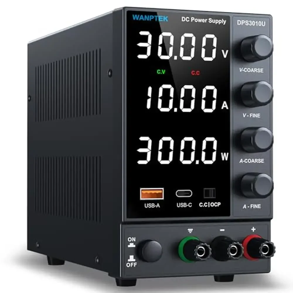 Adjustable Encoder Knob DC Bench Power Supply with USB Type-C Fast Charge Short Circuit Alert & Temperature Control Laboratory