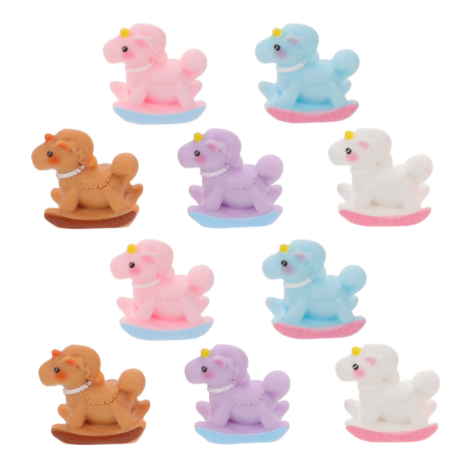 10Pcs Macaron Color Resin Mini Rocking Horse Figurines Miniature DIY Craft Accessories Birthday Cake Toppers Dollhouse Decor