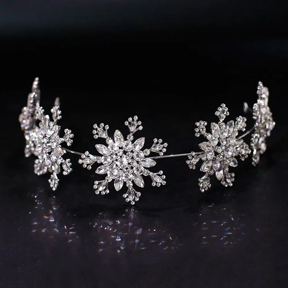 Fairy Cute Fashion Jewelry Crystal Crown Rhinestone Hairdress Wedding Hair Accessories Snowflake Hairband Diadem Headband