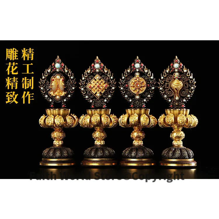 NEW--8PCS HOME Temple Talisman Buddhism ceremony Nepal Tibet handmade 8 JI XIANG Dharma mass Gold-plated statue-Large