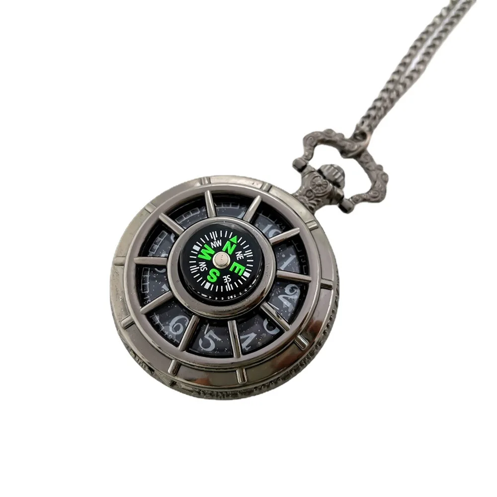 Nuovo stile piccolo modello bussola orologio da tasca al quarzo cassa rotonda ciondolo collana catena orologio squisito per regali da uomo