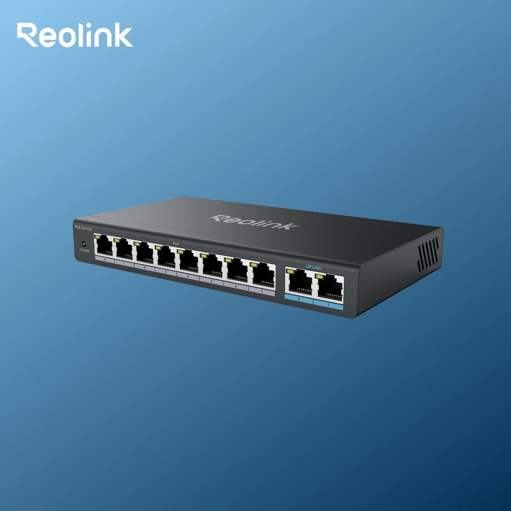 Reolink PoE Switch with 8 PoE Ports 2 Gigabit Uplink Ports 120W Ethernet Switch PoE Injector Power Supply for PoE IP Cameras