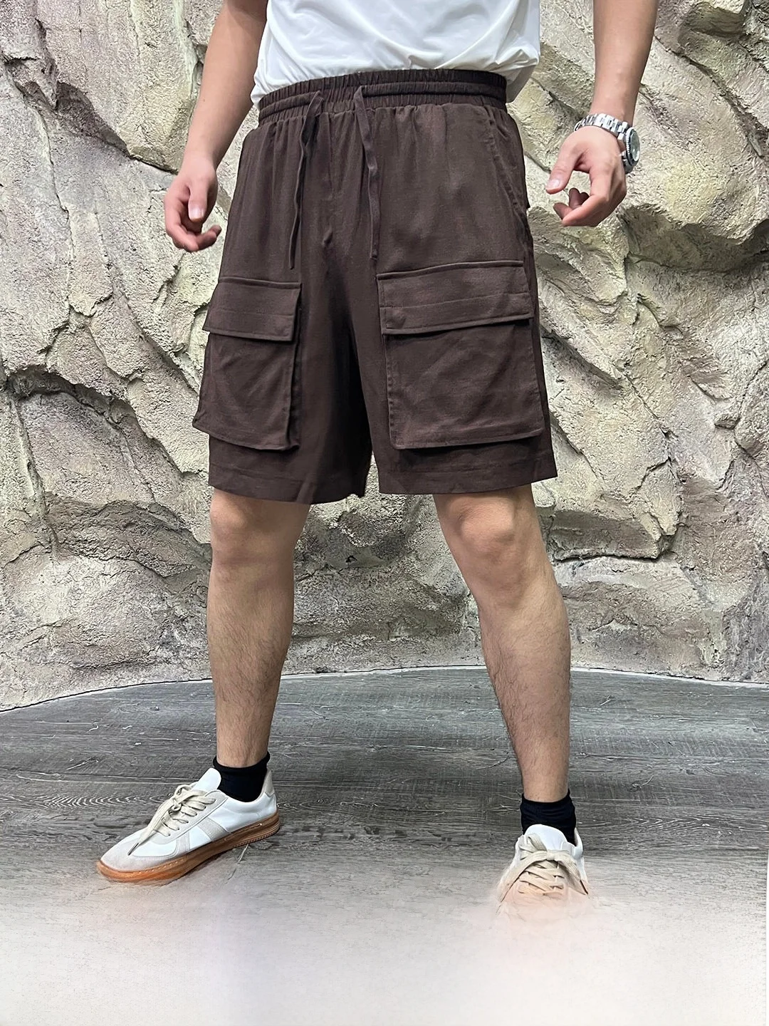 Cotton Linen Blend Men's Casual Shorts Five-Pocket Workwear Summer Versatile Flip-Cover Large Pocket Pants And Shorts