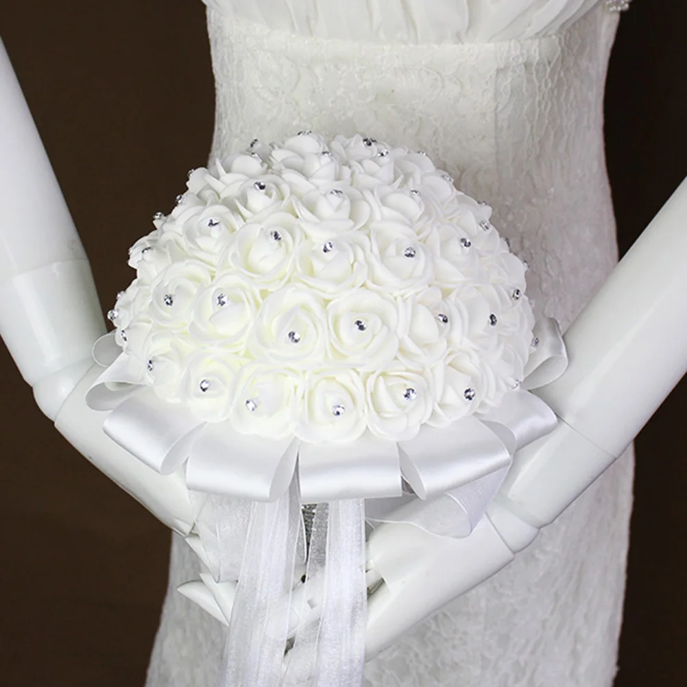 

Bride Wedding Bouquet Simulated White Rose Artificial Flower Bridal Decoration Wedding Party Supplies Noble Purity
