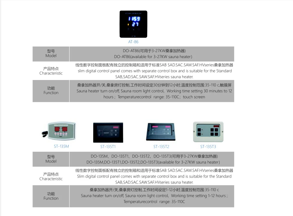 Digital Sauna Controller Wall Mount 35-110℃ Steam Generator Controller 1-12 Hours Setting for 3-27KW Sauna Heater