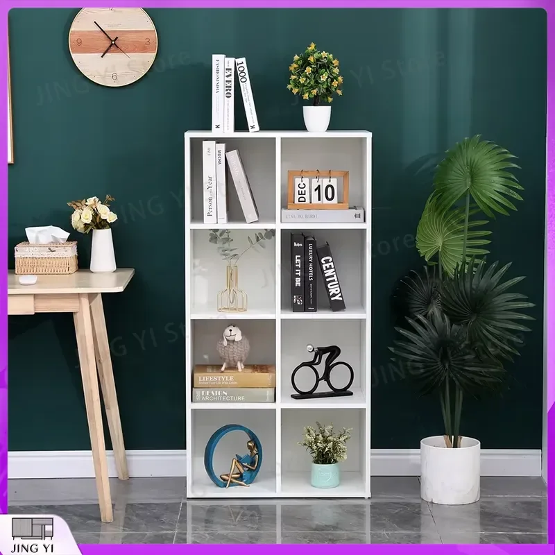 Wooden Bookshelf 4 Tier Display Shelf with 8 Cube Storage Units for Office Home Study Room Lab Equipment Storage Organizer view 3