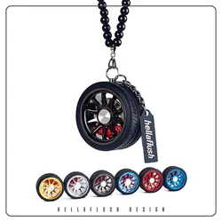 Charm Car Wheel Hub Pendant Fashion Car Rubber Tire Keychain Hip-hop Auto Rearview Mirror Decoration for Car Hanging Accessories