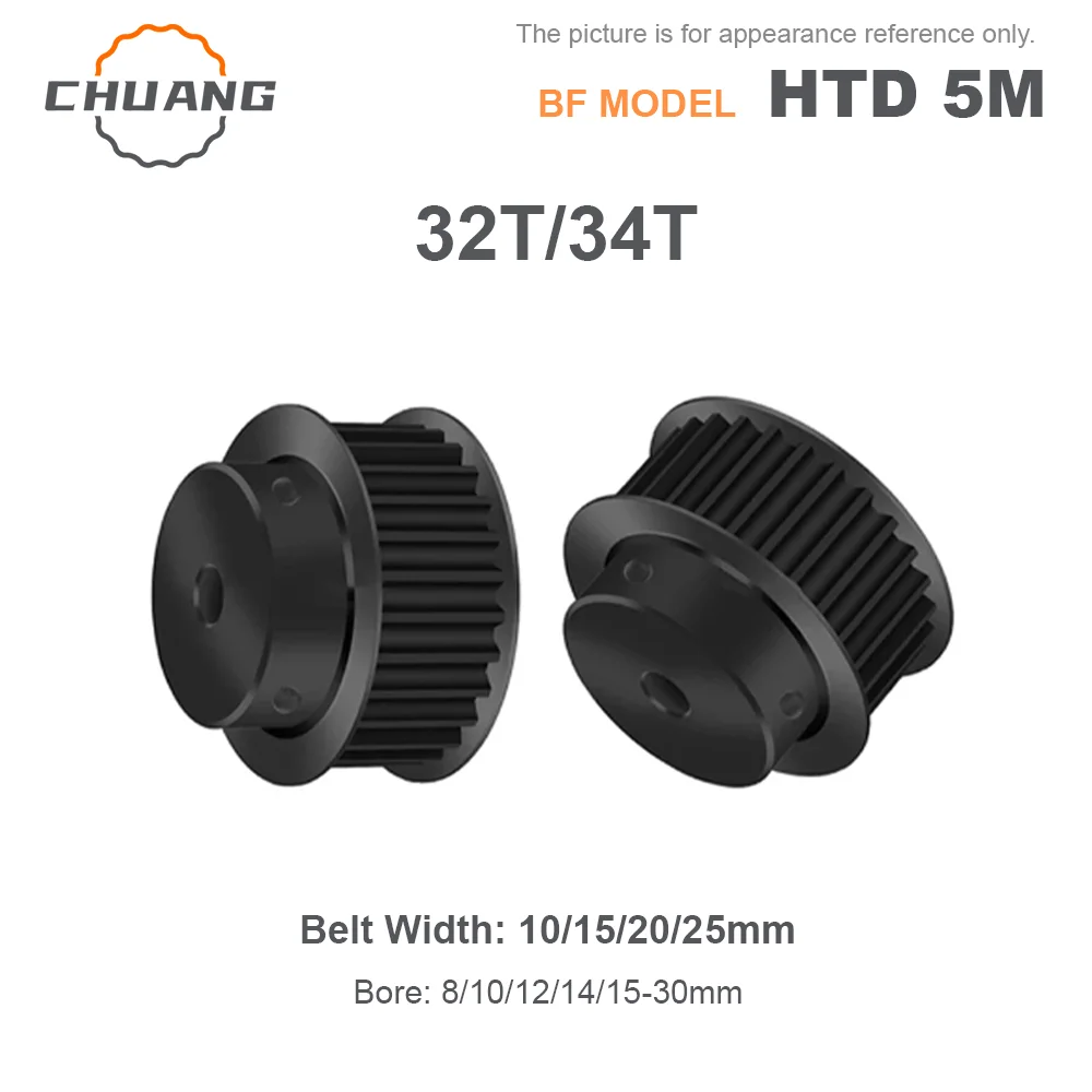 

HTD 5M 32T/34T Black Steel Timing Pulley BF Type Synchronous Wheel for Belt Width 10/15/20/25mm Bore 8/10/12~20mm HTD 5M Black