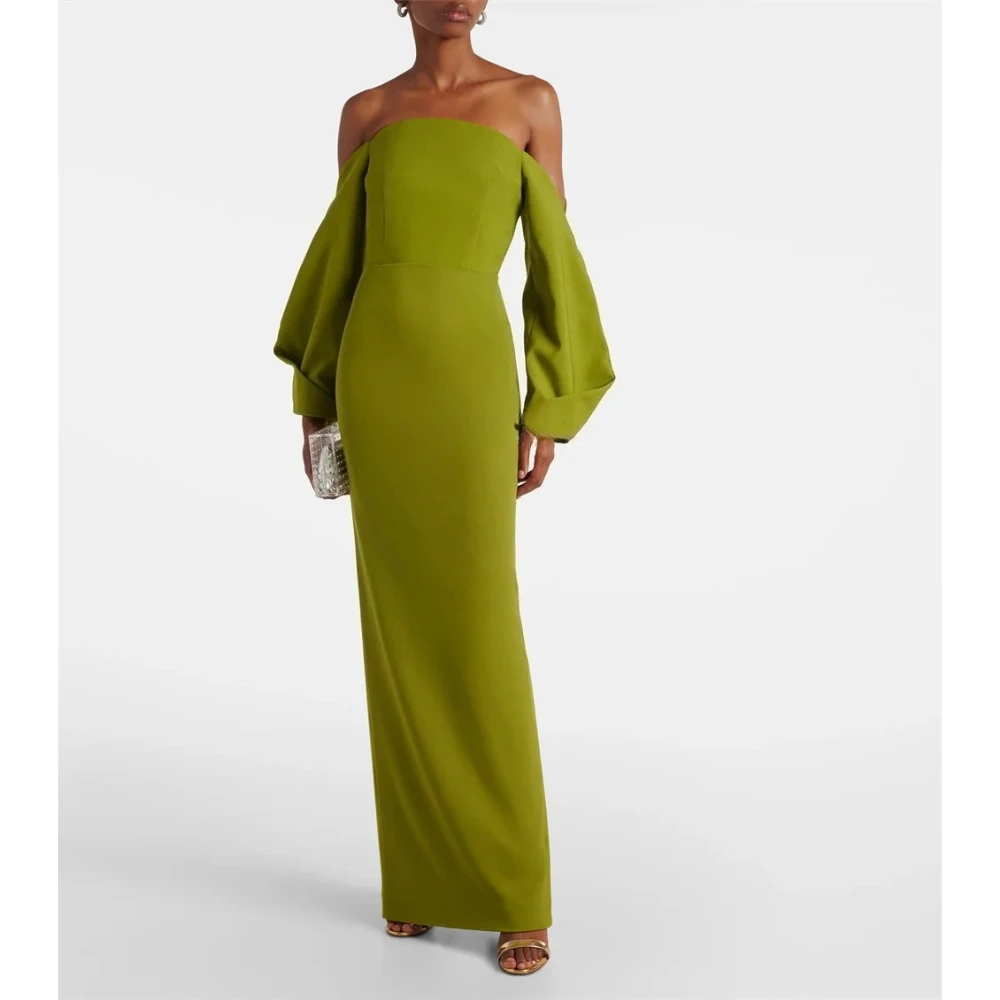 فستان حفلة موسيقية أخضر مخصص بسيط جيرسي مطوي مستقيم فساتين السهرة طويلة الأكمام طول الكاحل فساتين الحفلات الرسمية