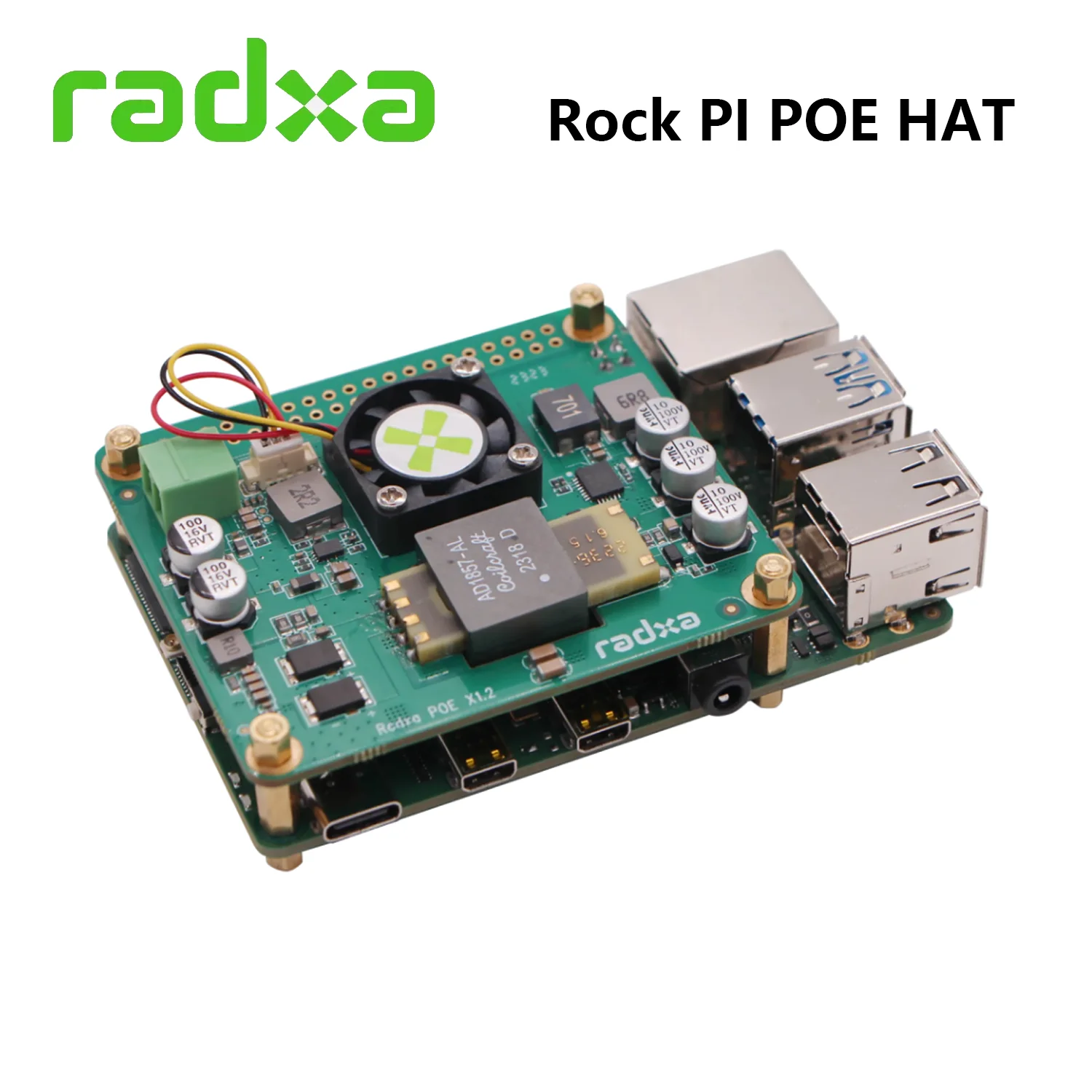 Radxa-25W PoE Plus HAT, Compatível com ROCK 3A, ROCK 3B, ROCK 3C, ROCK 4C +, ROCK 5A, ROCK 5B