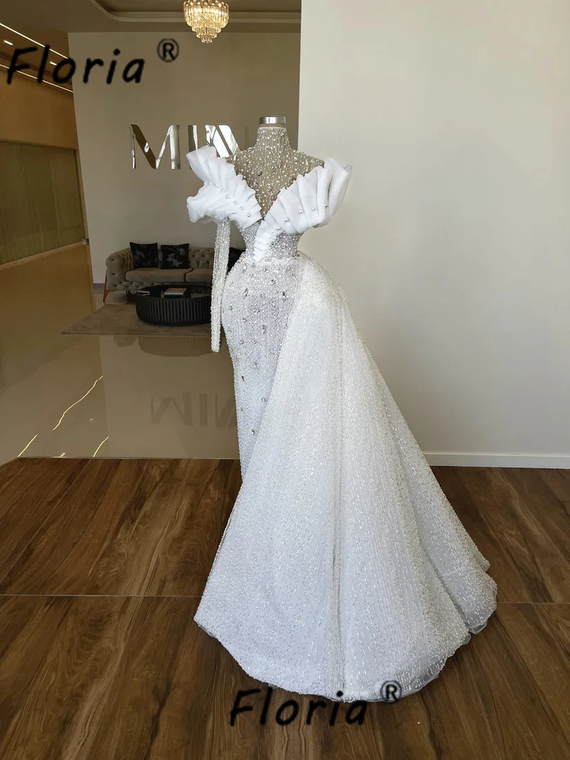 

Vestido De Novia Luxury Crystals Wedding Dress Detachable Train Dubai Long Sleeve Beaded Lace Bridal Gown Robe Mariee Customized