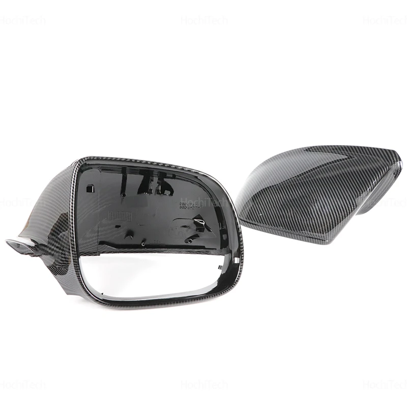 Carbon Fiber Style Black Rearview Side Mirror cover Caps for Audi Q5 SQ5 08-17, 8R Q7 4L 10-15  without Lane Assist