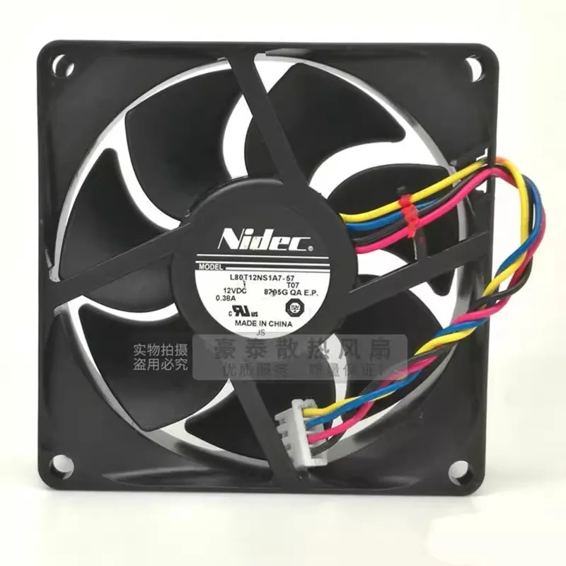 New Cooler Fan for NIDEC L80T12NS1A7-57 12V 0.38A 8025 8CM 4-wire hydraulic speed regulation Cooling Fan 80 * 80 * 25MM