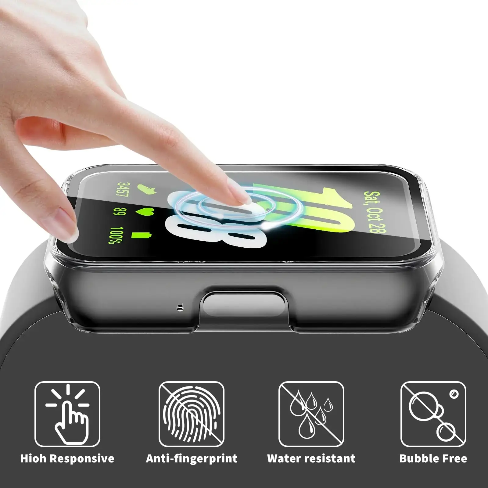 Watch Case Compatible for Samsung Galaxy Fit3, Protective PC Frame Face Cover Built-in Tempered Glass Screen Protector, Scratch