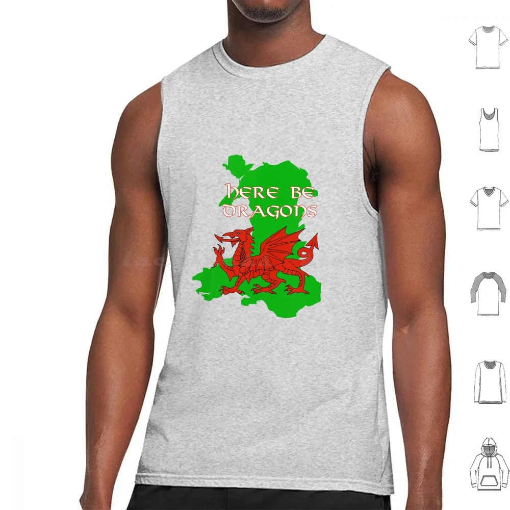 Wales-Here Be Tank Tops Print Cotton Wales Dragon Welsh Cymru Draig Ddraig Dreigiau Here Be Land Of My Fathers Cymraeg