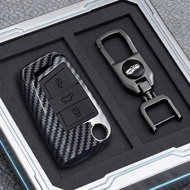 Carbon-Faser-Optik für Volkswagen VW Polo Golf Tiguan Beetle Caddy Skoda Octavia Alte Klappbarer Autoschlüssel-Gehäuse Schlüsselabdeckung