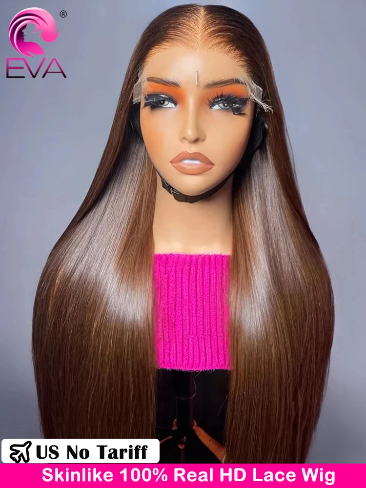 

Chocolate Brown Bone Straight 13x4 13x6 HD Lace Front Human Hair Wigs Pre Plucked Hd Lace Frontal Wig Brown Colored HD Lace Wigs