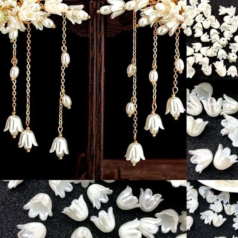 20pcs/set 11mm*8.5mm Lily Of The Valley Flower Beads Caps DIY Acrylic Solid Color Bracelet Necklace Hair Pendants