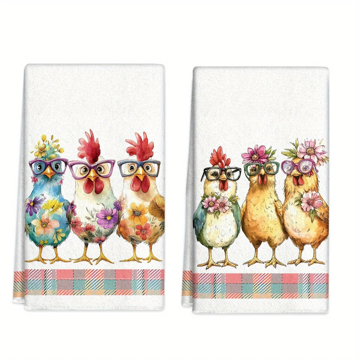 2 pieces farmhouse flower chicken print kitchen towel