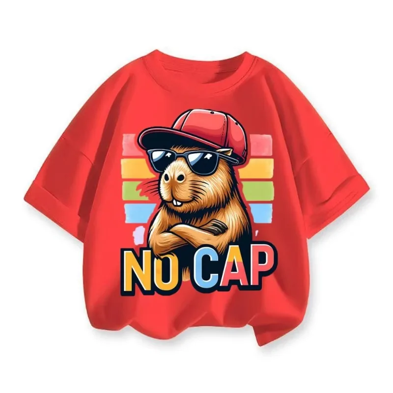 2026 جديد الصيف كابيبالا دولفين مطبوعة القطن تي شيرتات قصيرة الاكمام للرجال والنساء الأطفال جولة الرقبة فضفاضة