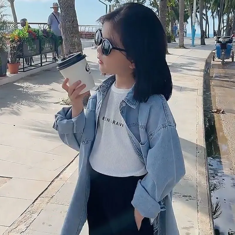 2025 new spring autumn summer Girls Kids Denim shirt comfortable cute baby Clothes Children Clothing