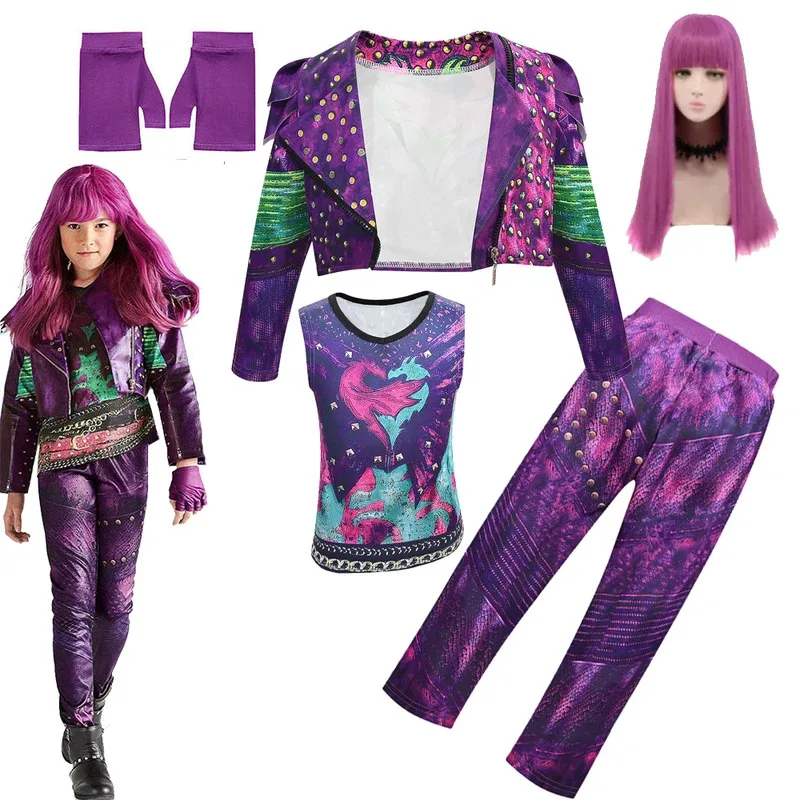 

LQGirls Evie Mal Cosplay Costume D-Descendants 3 Kids Christmas Halloween Clothing Uniform + Wig Sets Children Party Birthday Gi