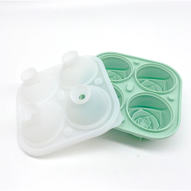 3D Rose Ice Square Mold,Ice Square Trays,Make 4 Giant Cute Flower Shape Ice,Dishwasher Fun Big Ice Ball Maker