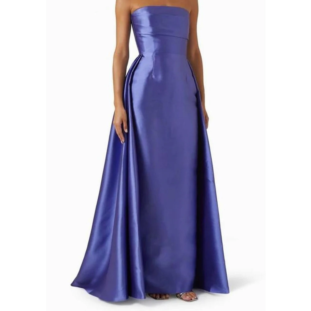 

Satin Straight Strapless Pleats Sleeveless Floor Length Sweep Train Special Occasion Gowns Solid Color Bespoke Occasion Gowns