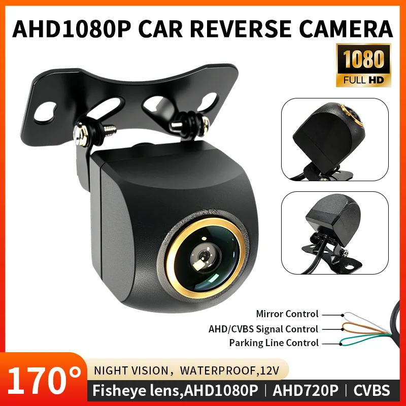 AHD 1080P Fisheye Rear View Camera 170° Wide Angle Night Vision Waterproof Universal Car Rear View Parking Camera