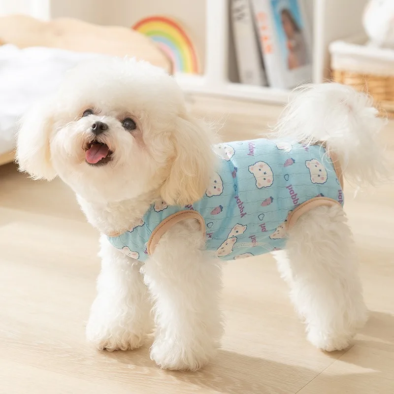 Happy Rabbit Printed Dog Clothes Cartoon Cute Wind Wrap Belly Suit Anti Cold Pet Vest Teddy Soft Home Clothes Dog Products