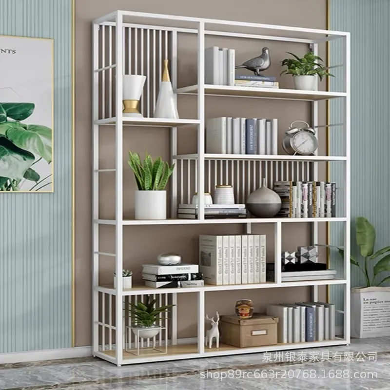 Modern Simple Light Luxury Bookshelf Wrought Iron Multi Layer Floor Storage Display Shelf Partition for Home Office Decor