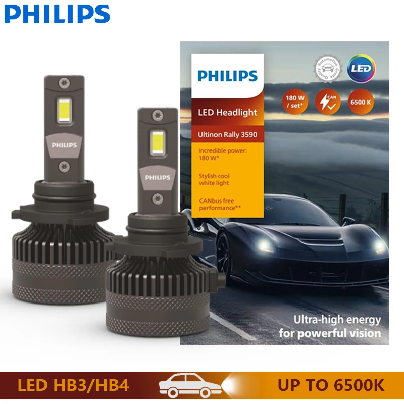 

Philips Ultinon Rally HB3 HB4 Автомобильная светодиодная фара 9005 9006 180 Вт 15000LM Высокая мощность 6500K Холодные белые огни LUM11005U3590X2