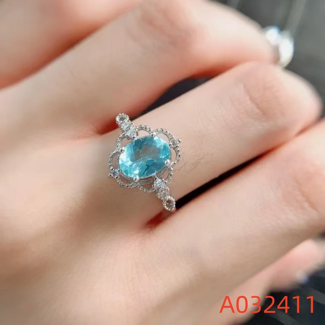 

KJJEAXCMY Fine Jewelry Natural Apatite Women's Ring S925 Pure Silver Electroplated Platinum Inlaid Gem Support Testing