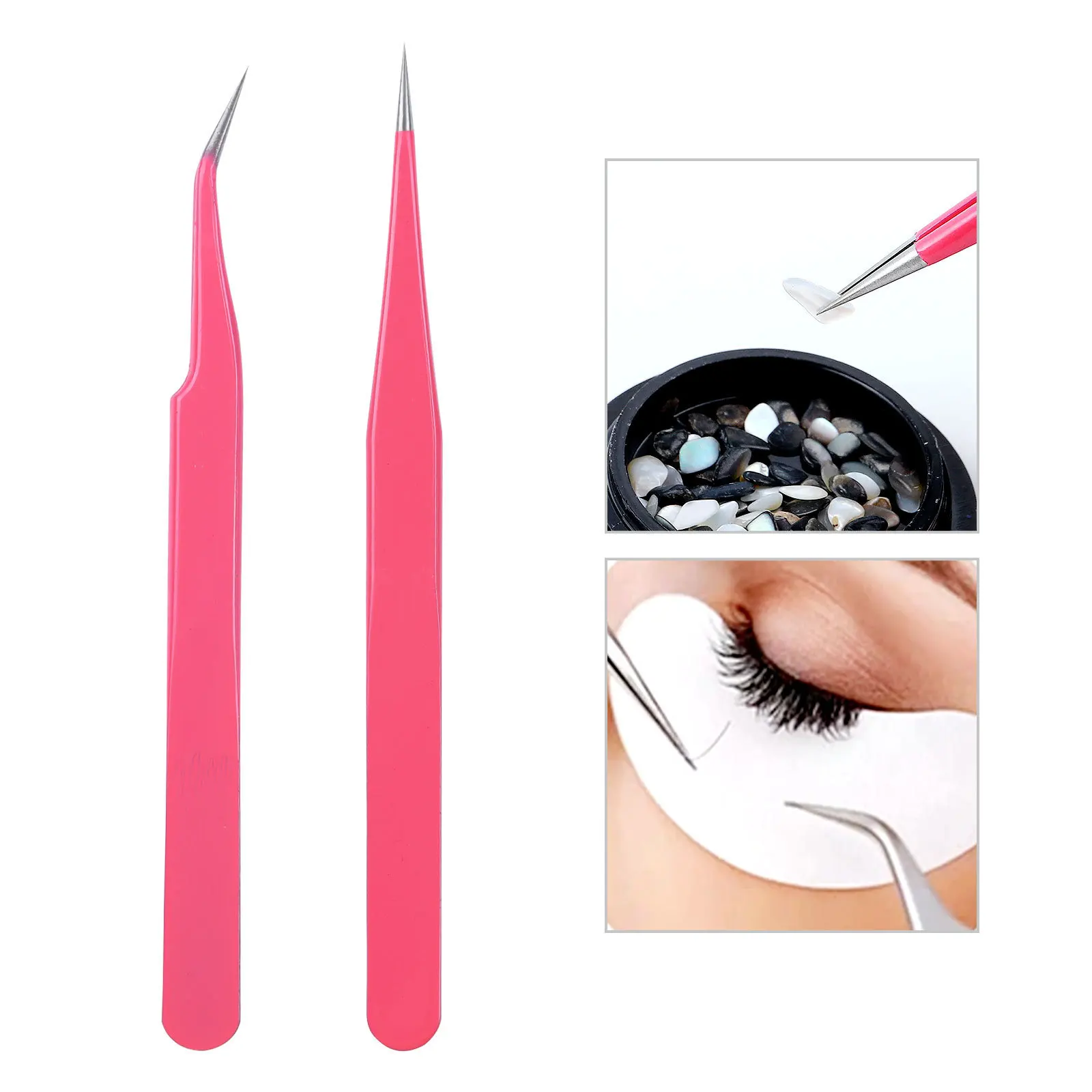 Nail tools Tweezers Nail pink elbow straight tweezers diamond-encrusted clip accessories DIY beauty tools