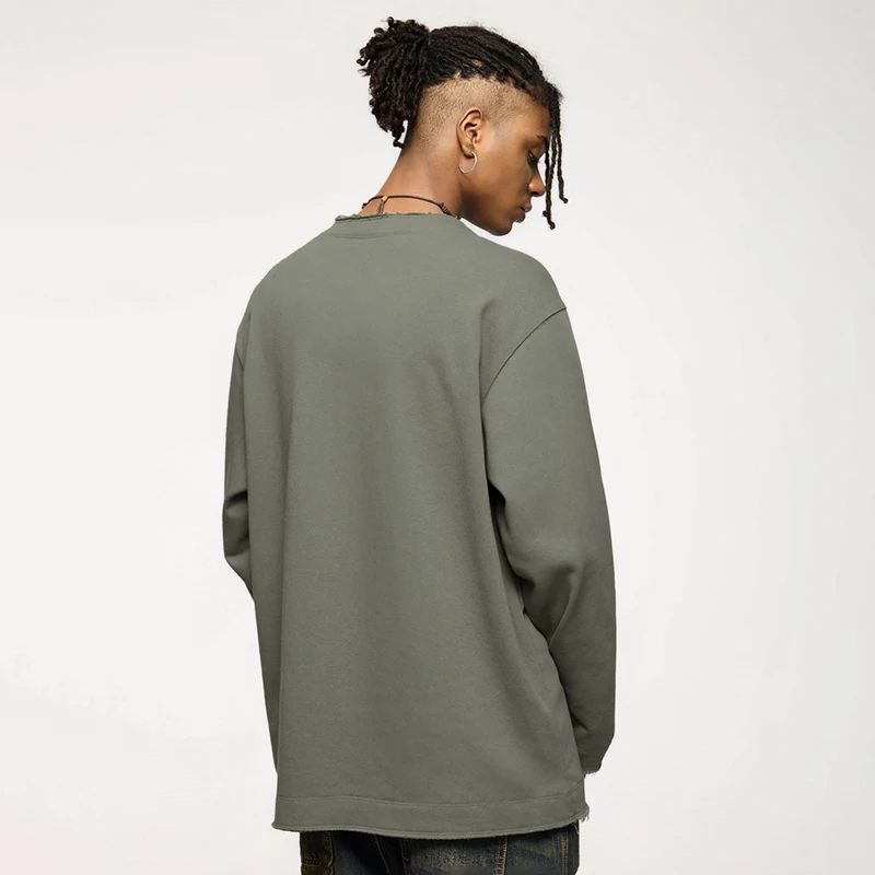 Men Solid Color Loose Raw Edge Half-Ribbed Collar Sweatshirt Autumn And Winter New Street Fashion Brand Loose 4397W24