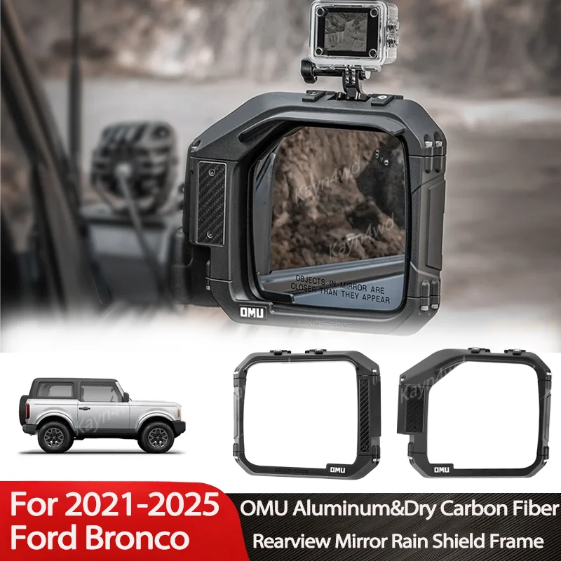 Accesorios exteriores todoterreno 4x4, marco de protección contra la lluvia para espejo retrovisor de aluminio serie OMU para Ford Bronco/Bronco Raptor 2021-2025