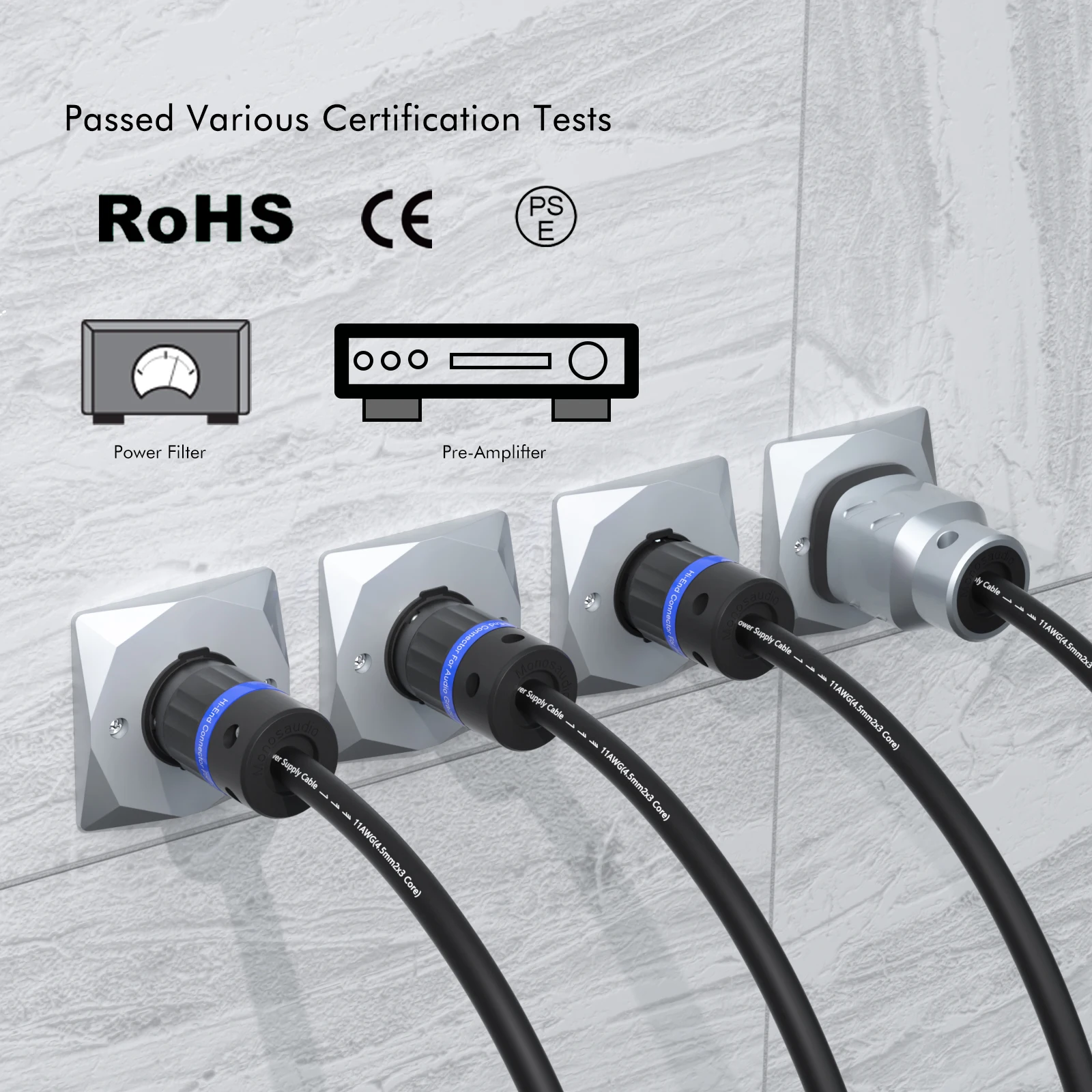Monosaudio EU-Schuko-Stromkabel aus reinem Kupfer P901E4G 11AWG Audio-Stromkabel mit vergoldetem Stecker aus reinem Kupfer – Detail 3