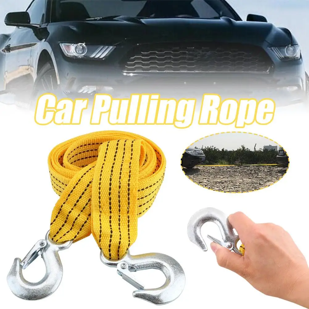 3Tons Car Towing Rope Tow Strap Nylon Alloy Steel Hook Emergency Rescue Tools Accessories For Trailer Off Road 4x4 Motorcycle