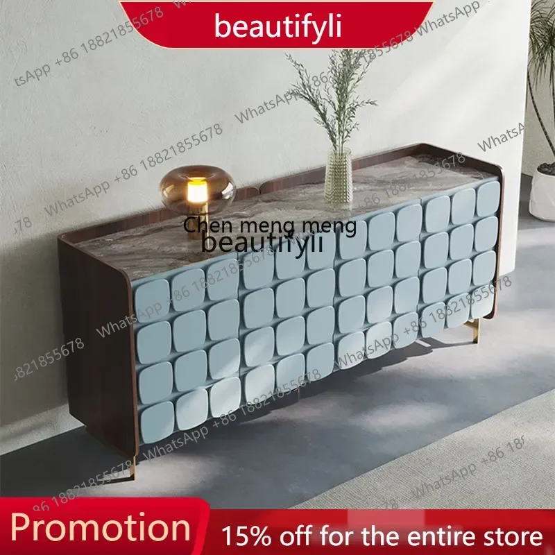 

Italian Minimalist Marble Sideboard Cabinet Solid Wood Home Stone Plate Entrance Cabinet Living Room Hallway 1001