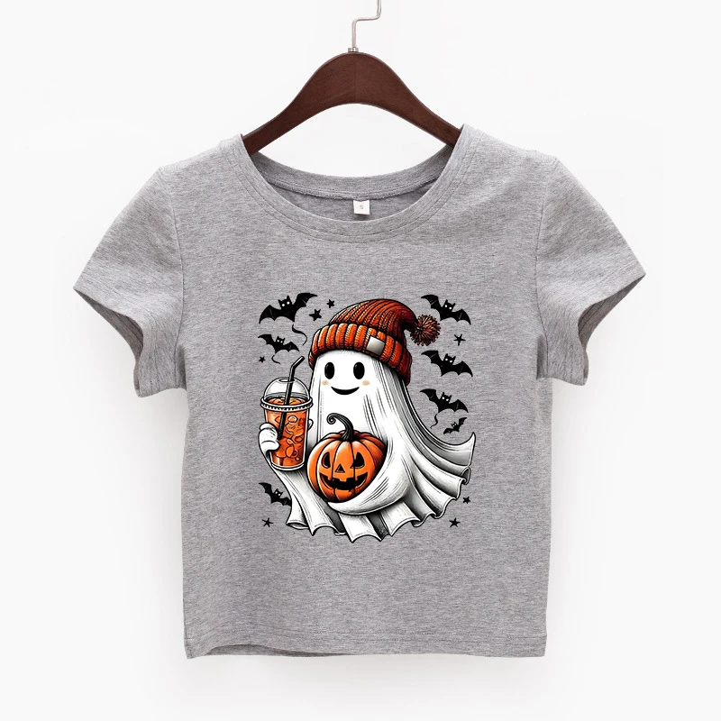 Harajuku Funny and Cute Ghost Printed T-Shirt for Women, Loose Casual Top, Street Short Sleeve, O-Neck Tee, New Fashion, Summer