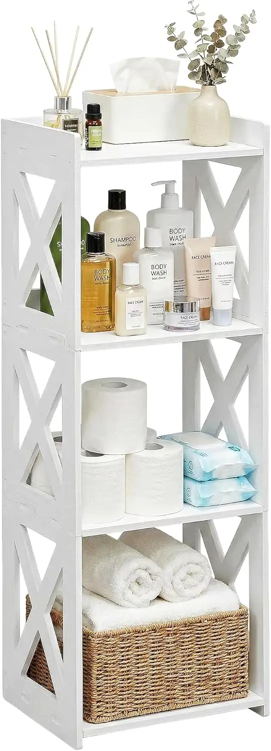 

Small Bathroom Storage Corner Shelf, Waterproof PVC Narrow Floor Stand, Slim Gap Filler Organizer for Toilet Side, Laund