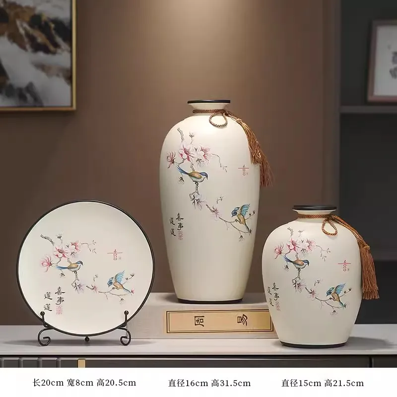 Entrance foyer table, ceramic slender vase decoration, living room flower arrangement, high-end feeling TV cabinet, artificial f