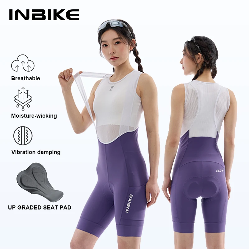 INBIKE Women’s Cycling Bib Shorts Professional Shock-Absorbing Padded Summer Breathable Cycling Suspenders Shorts Bike Pants