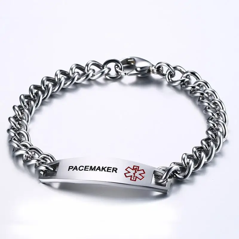 12MM gebogene Marke medizinische Logo Armbänder Edelstahl Männer Armband Modeschmuck – Detail 4